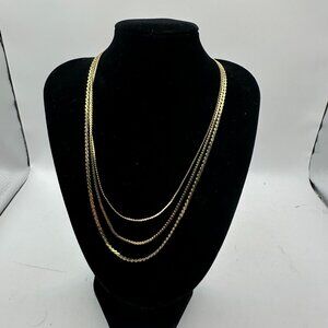 Gold-Toned Triple Strand Necklace With Lobster Clasp